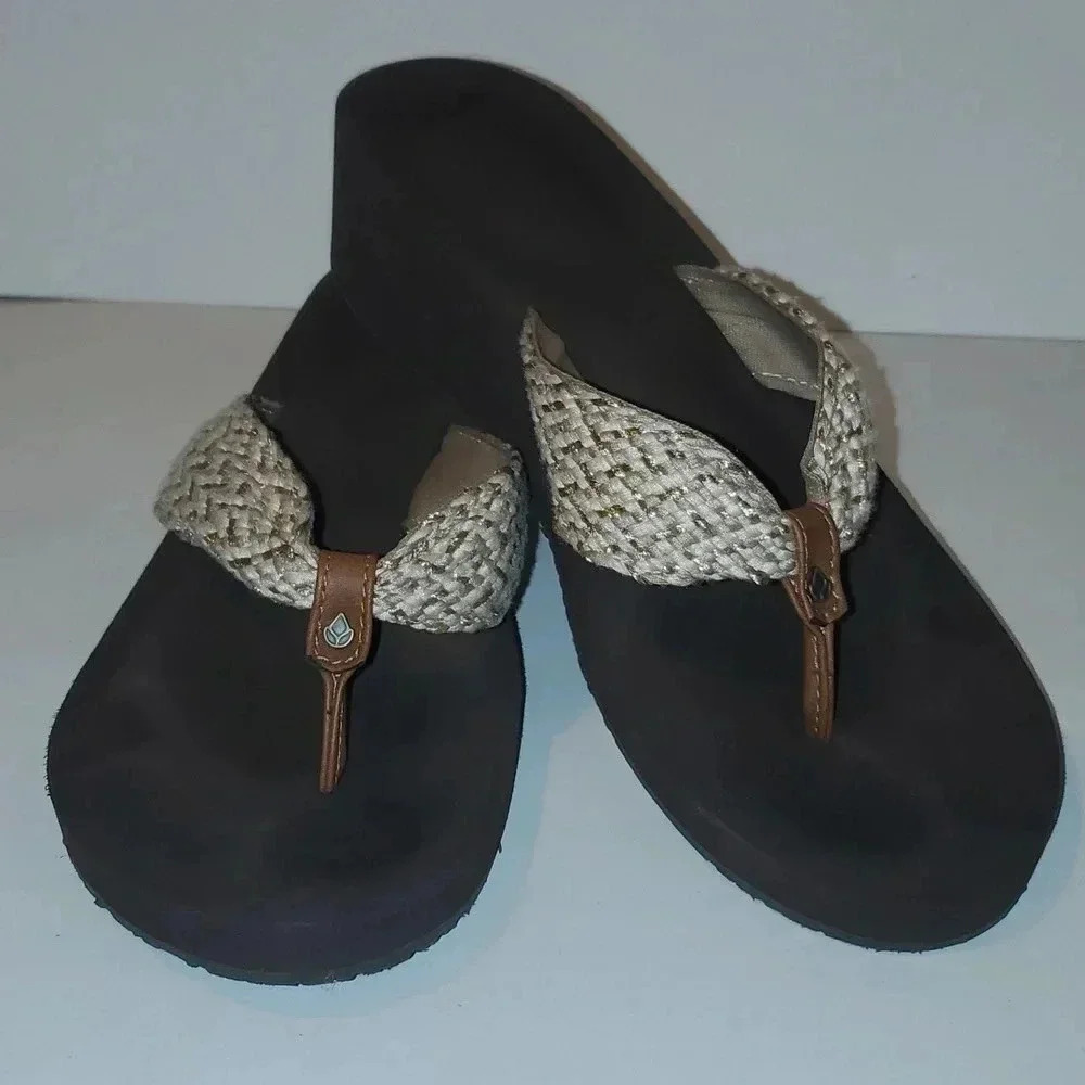 Reef Woven Wedge Thong Sandals in Brown